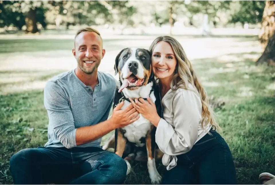 Owner Connor Trentman with his fiancée Kayla and their dog Walter